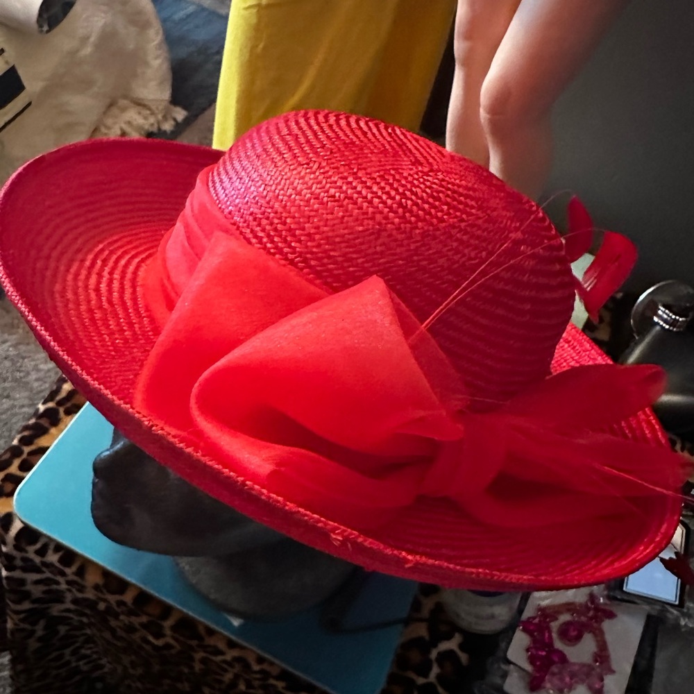 Elegant Red Wide-Brim Hat